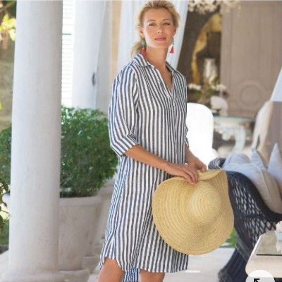 Soft Surroundings Nautique Stripe Linen Shift Dress Womens Plus 3X Black White - Picture 1 of 12